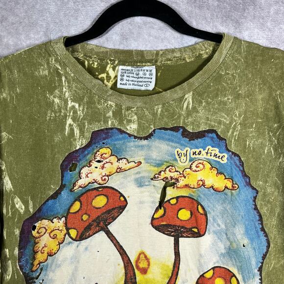 Vintage No Time Shirt Men Large Green Tie Dye‎ Short Sleeve Mushroom Psychedelic - Picture 2 of 9
